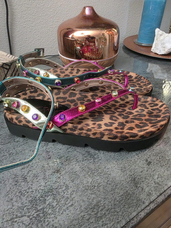 Betsey Johnson Shoes - Betsey Johnson Multicolor Metallic Gem Leopard-Print Platform Sandals